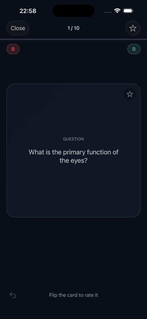 StudyNotes AI flashcard with question ready to flip and rate